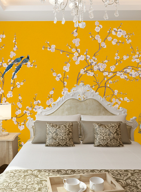美式法式中式壁画墙纸鹅黄亮黄明黄色客厅卧室电视背景Z墙壁纸墙