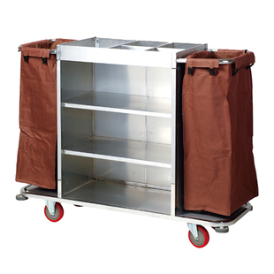 酒店双边客房工作车不锈钢布草车客房服务车洗衣房口宾馆清洁推车