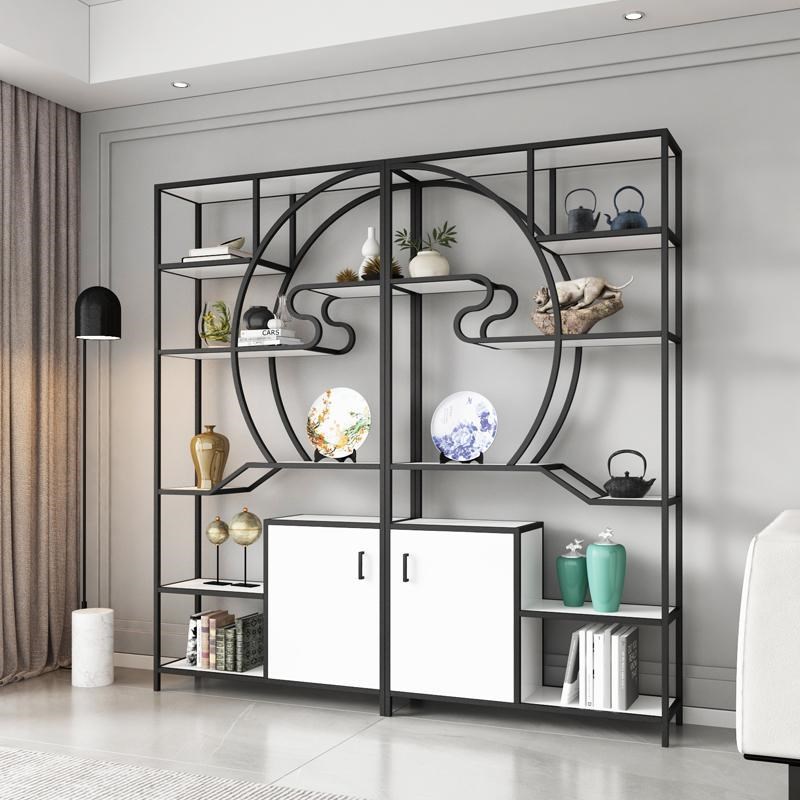 新中式博古架茶室置物架展示柜铁艺隔断多宝阁客厅书架摆件架子