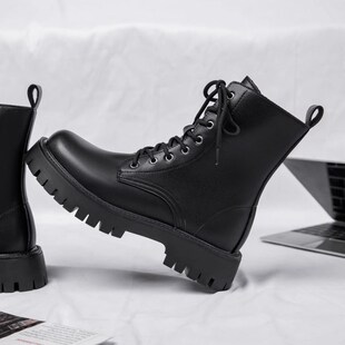 马丁靴男式秋季加绒鞋 八孔拉链款英伦风长筒高帮皮鞋机车靴96118