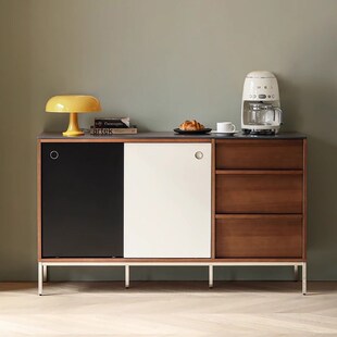 中古风岩板餐边柜小户型储藏y柜推拉门抽屉柜实木收纳边柜斗柜