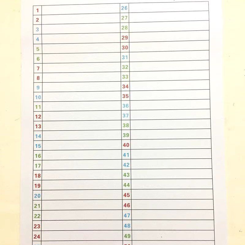 现货速发表格1彩色明细表A4盘点数字0到统计格清单仓库4盘点纸