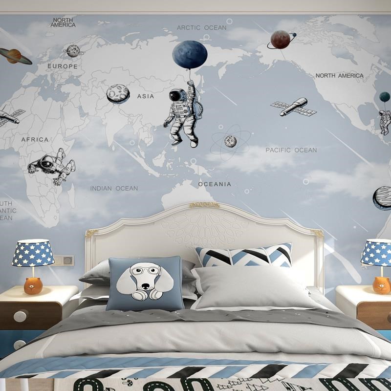 儿童房壁纸壁画男孩房卧室墙布背景墙太空壁布墙纸男生墙面装饰