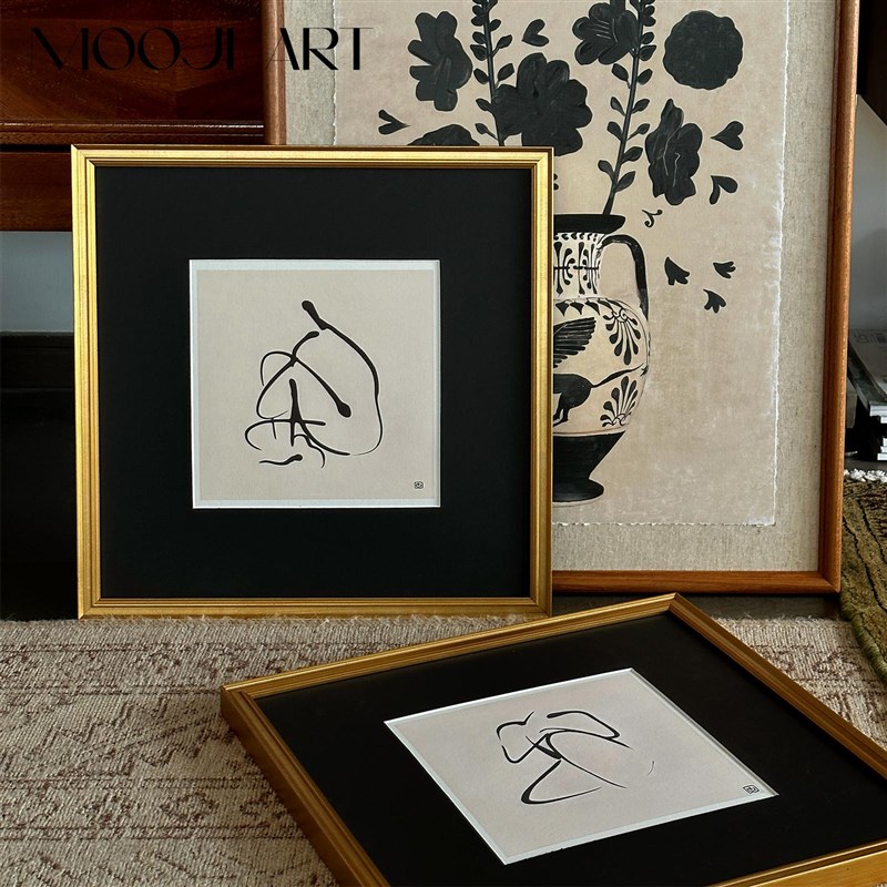 流线】法式装饰画高级感中古挂画客厅走廊玄关画抽象人物线描壁画图片