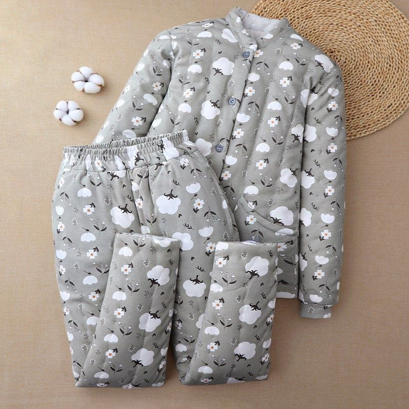 纯棉花手工棉衣 女士棉袄棉裤套装妈妈款 居家保暖内外穿加厚冬季