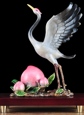 彩铜鹤寿延年寿桃摆件松鹤客厅摆设送老人长辈生日贺寿祝寿礼物