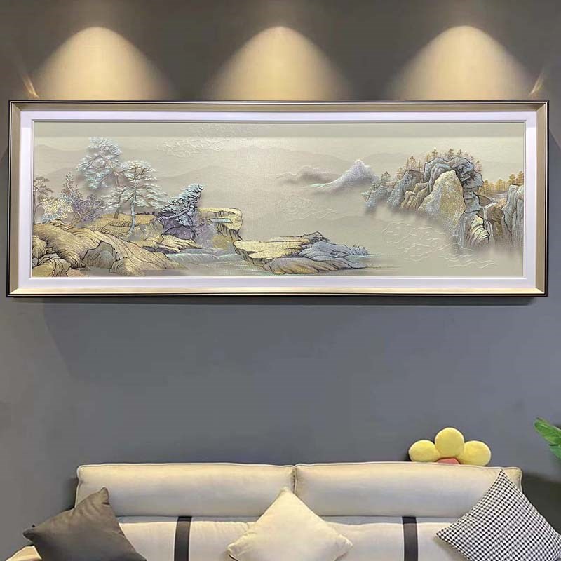 千里江山图客厅沙发背景墙刺绣装饰画苏州刺绣成品挂画新中式壁画图片