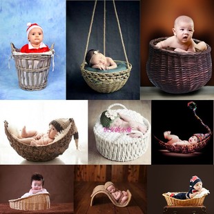 新生儿摄影d道具新款筐儿童摄影木床板凳百天宝宝外景拍照沙发篮