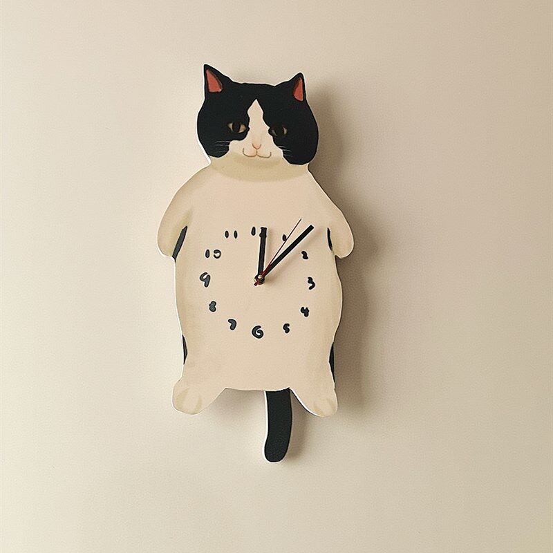 可爱奶牛猫咪静音挂钟宠物店儿童房个性简约时钟卡通壁挂墙钟表猫