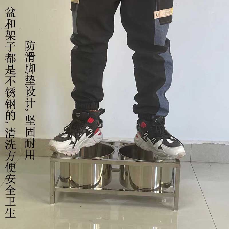 狗盆不锈钢狗碗固定狗喝水筒桶防打翻双碗护颈狗食盆狗用品大型犬