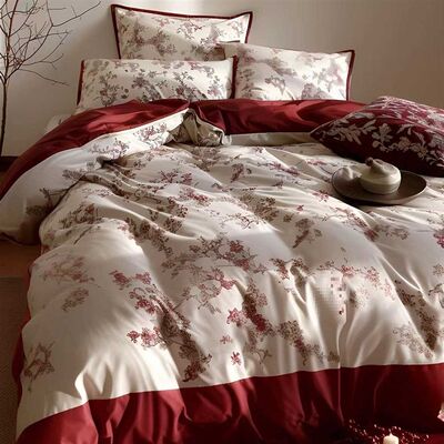 A^浪漫婚庆新中式婚礼床上用品四件套大红色床单被套结婚印花