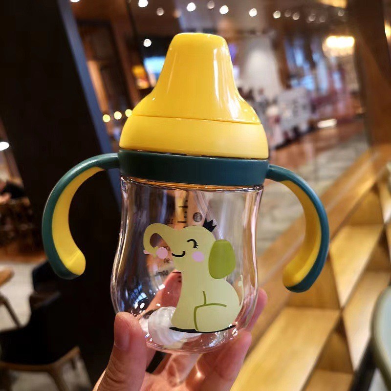 宝宝鸭嘴杯学饮杯 婴儿手柄带刻度带吸管水杯球重力儿新款