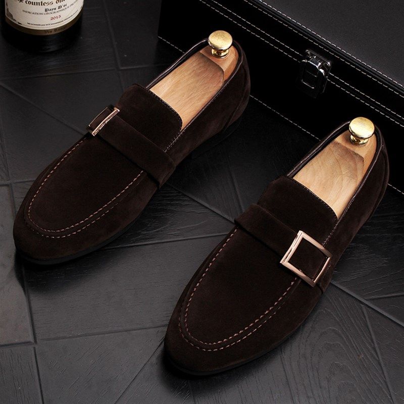 新款男士套脚懒人单鞋内增高豆豆鞋发型师尖头小皮鞋反绒皮乐福鞋,流行男鞋,单鞋,淘宝优惠券,粉丝福利购,淘宝优惠卷