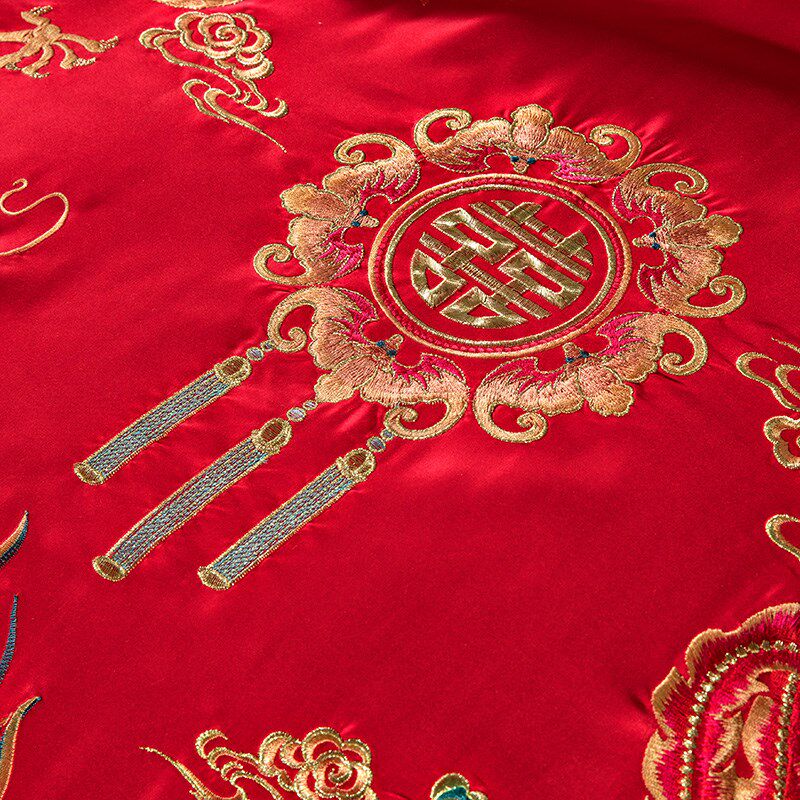 结婚床上用品四件套刺绣喜字新婚红色龙凤被套婚庆床单婚嫁喜被子