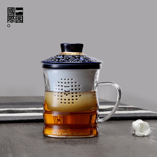 玻璃水杯茶水分离泡茶杯子办公室男女士个人陶瓷过滤带盖茶杯