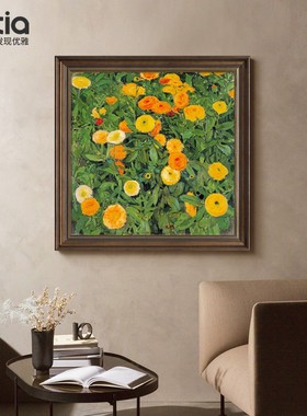 金盏花餐厅装饰画2021新款美式饭C厅厨房挂画温馨花卉壁画餐桌欧