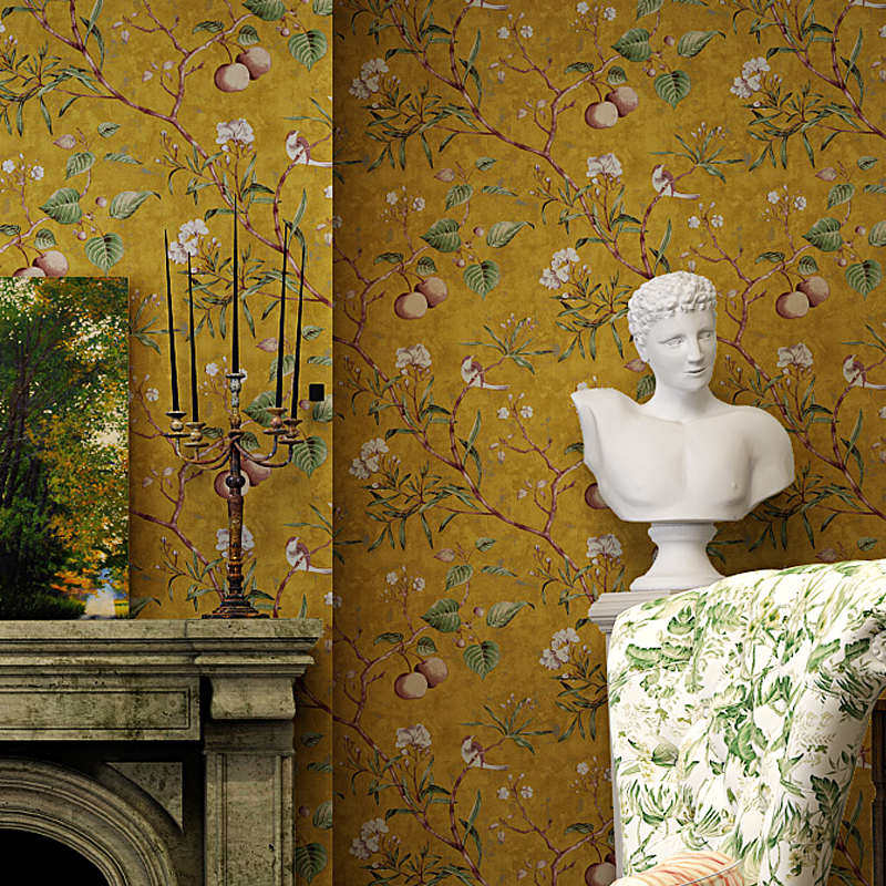 沪达墙纸非自粘无胶不带背胶刷胶家用纯纸卧室客厅花鸟背景墙壁纸