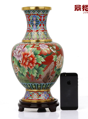 12寸景泰蓝铜花瓶客厅装饰品乔迁结婚礼物送老外生日礼品摆件