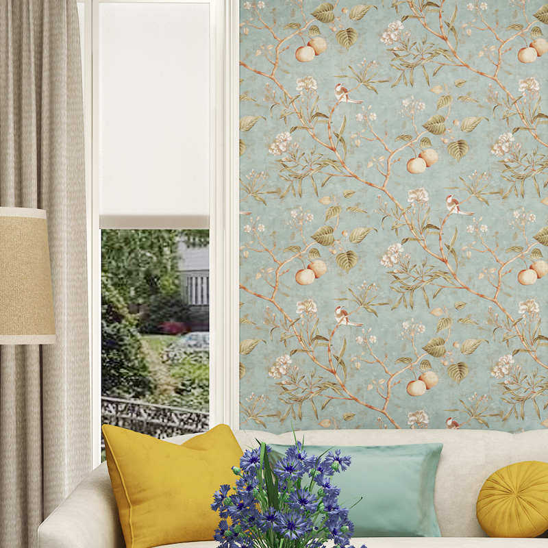 沪达墙纸非自粘无胶不带背胶刷胶家用纯纸卧室客厅花鸟背景墙壁纸