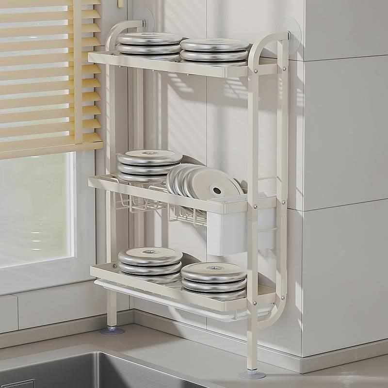 免打孔厨房置物架碗架沥水架放碗碟架台面窄缝上墙三层碗盘收纳架