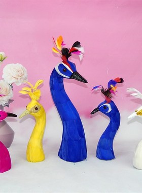 仿真孔雀头模型宴道具仿真羽毛孔雀头餐桌模型摆件白孔雀仿真动物