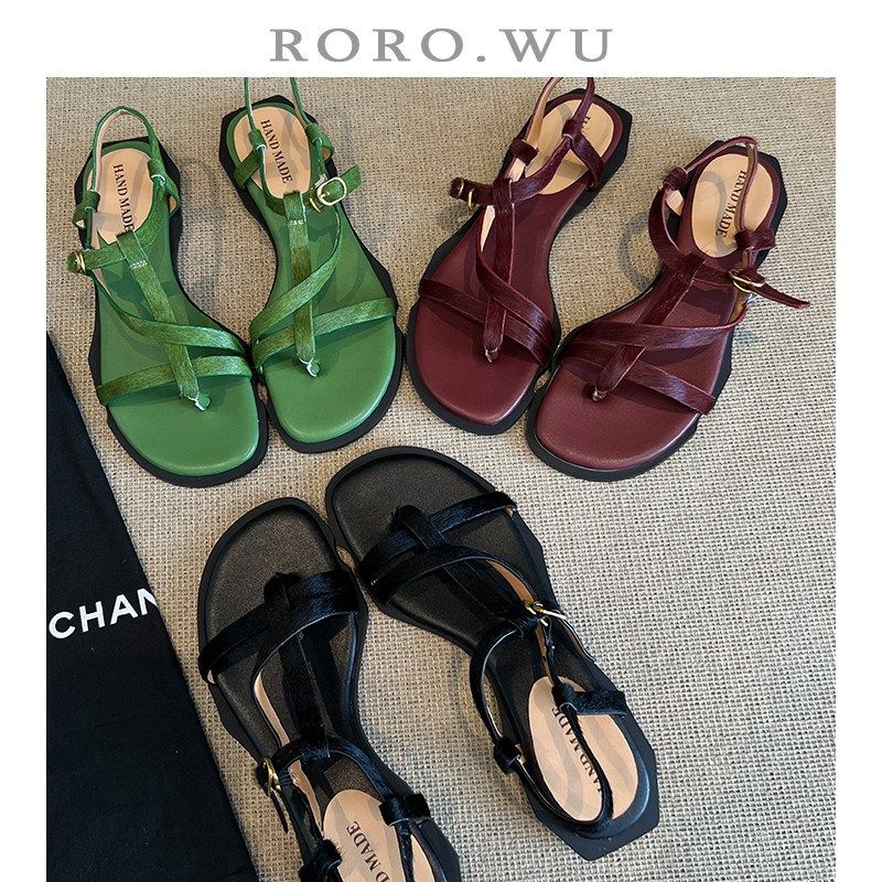 娆娆吴马毛夏季新款气质优雅小众设计感夹趾一字带凉鞋女平底T282,女鞋,罗马凉鞋,淘宝优惠券,粉丝福利购,淘宝优惠卷