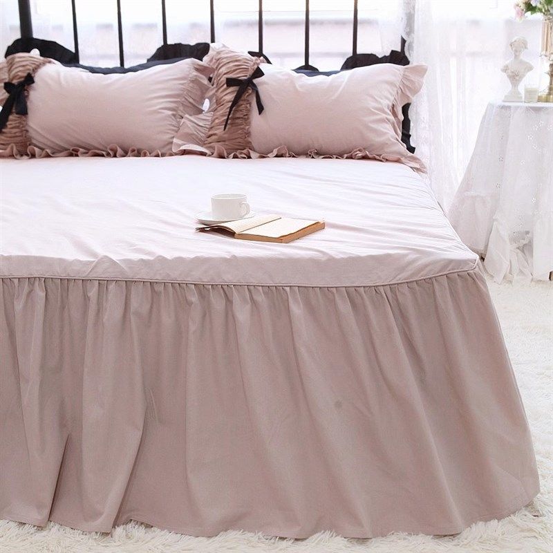 欧式韩式简c约百搭纯色全棉纯棉单双人单件床裙 床单 床罩