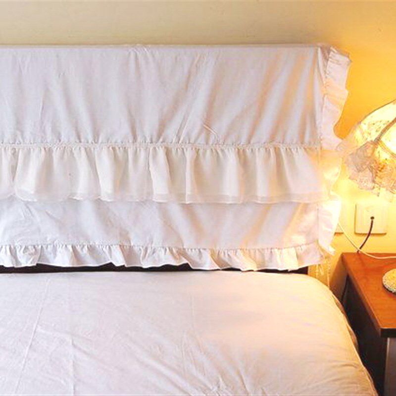 韩版新款**白色荷叶边嵌蕾丝工艺纯棉床头罩/床头套/床头盖布