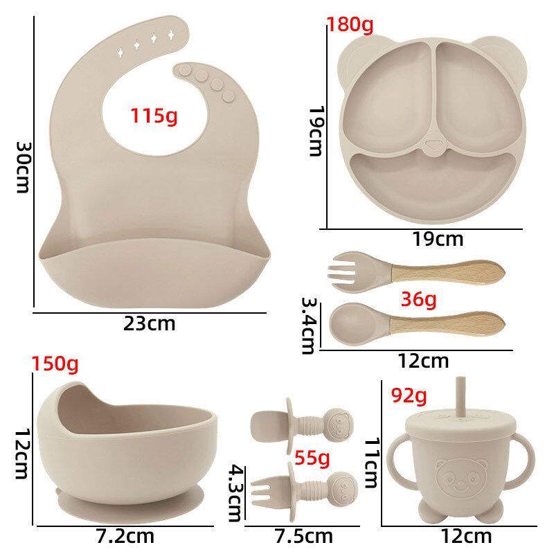母婴儿童喂养餐具套装学吃饭训练叉勺宝宝餐盘围兜辅食吸盘碗套装