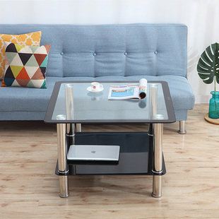 钢化玻璃a茶几四方形双层可储物简约现代茶几桌客厅正方形简单茶