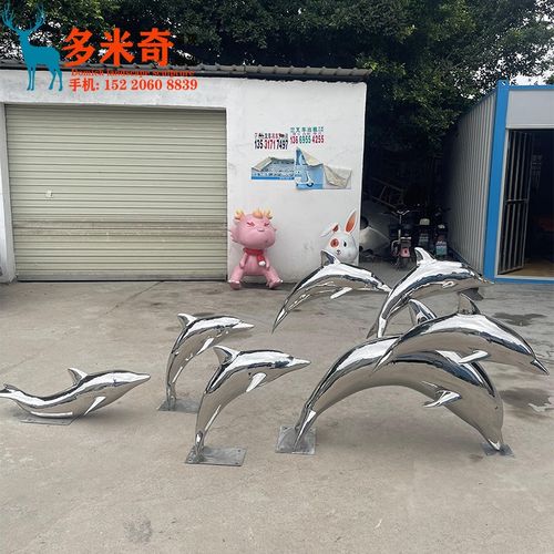 大型不锈钢镜面海豚雕塑户外定制水池售楼部景观鲸鱼落地装饰摆件
