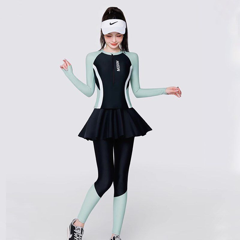 泳衣女2024新款泡温泉三件套分体游泳衣女士长袖遮肉显瘦泳装