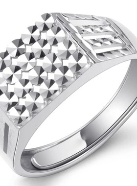 方形仿钻戒指时尚男款食指戒可调节小众新潮百搭日常通勤简约饰品