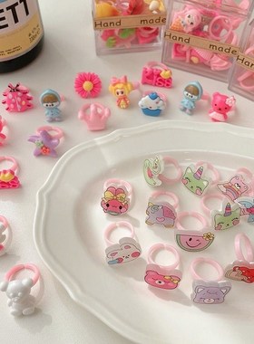 儿童玩具戒指女孩公主可爱塑料卡通小戒指小朋友宝宝幼儿园首饰品