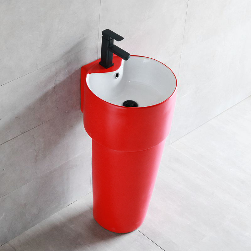 简约陶瓷立柱盆小户型卫生间立式洗脸盘落地式一体洗手池阳台圆形