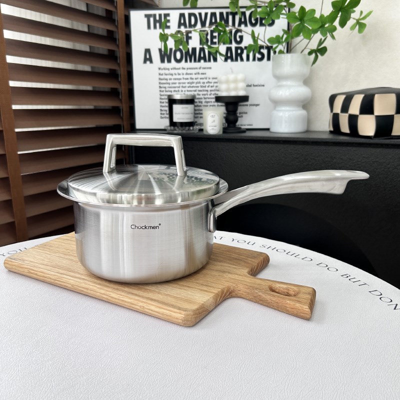 五层钢夹铜18/10不锈钢奶锅超厚微压锅辅食面条锅无涂层16cm