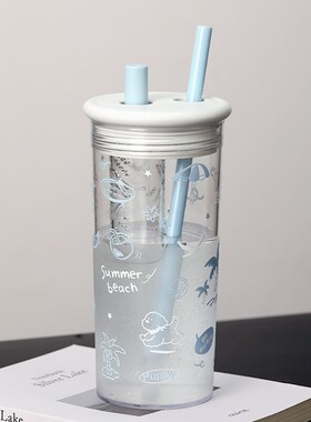 新款2025大容量吸管杯女生高颜值塑料水杯便携Q随行杯泡茶杯子夏