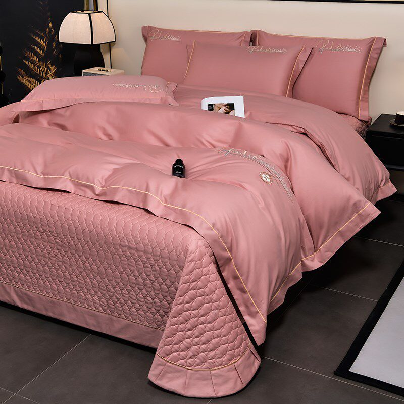 高端刺绣全棉床盖四件套纯棉被套绗缝加厚床M单结婚庆床上用品欧