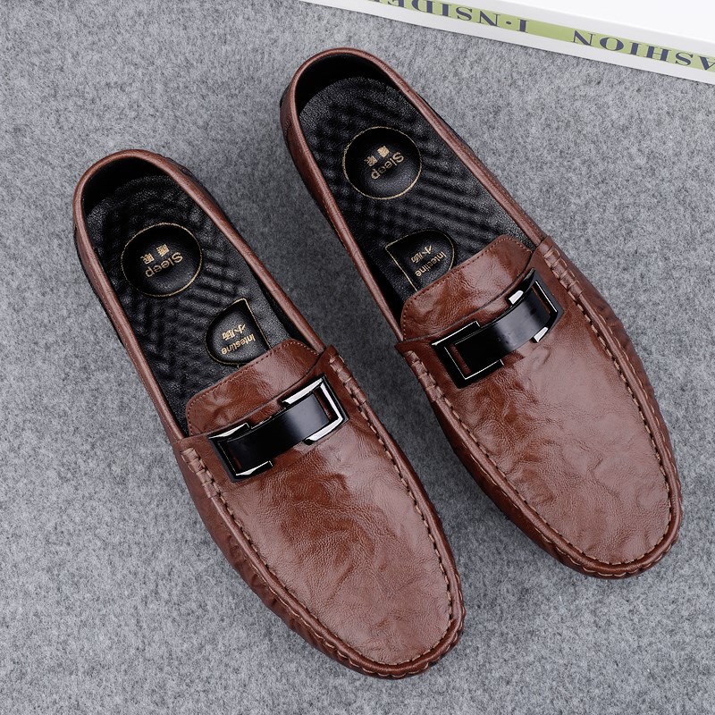 豆豆鞋男2025春夏季透气男款软皮软底一脚蹬商务正装休闲皮鞋