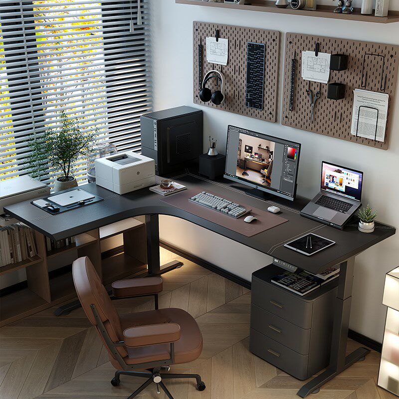 马鞍皮转角升降书桌L型电动台式电脑桌实木家用卧室学习桌工作台,住宅家具,电动升降桌,淘宝优惠券,粉丝福利购,淘宝优惠卷