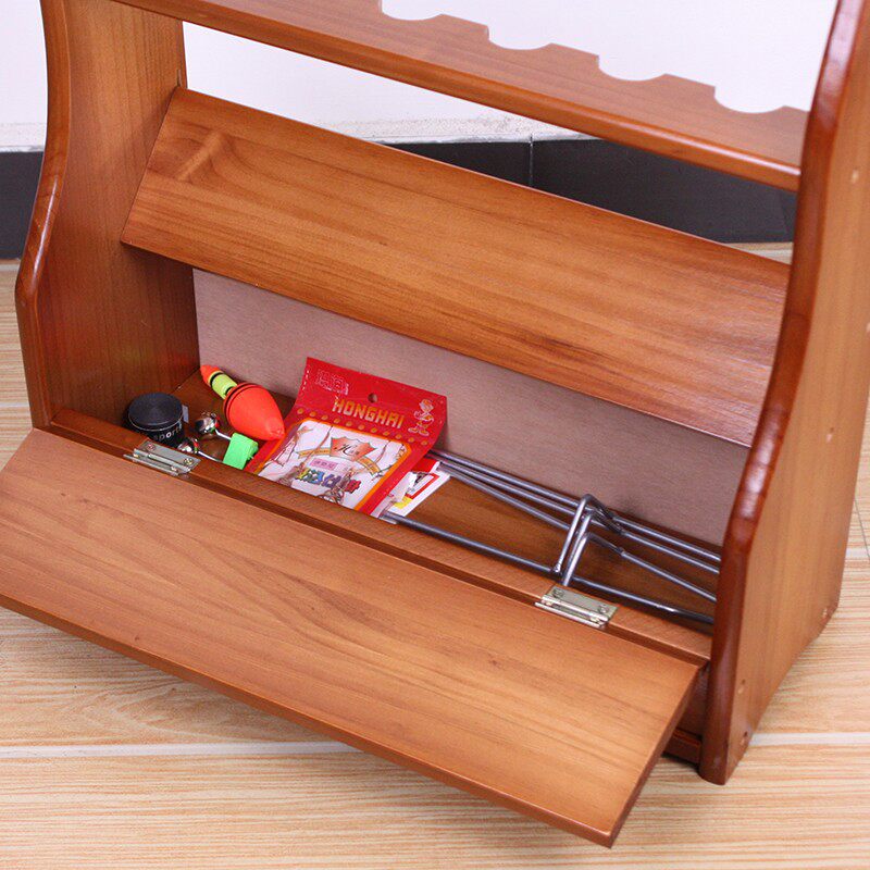 6位鱼竿摆放架收纳架带储物箱渔具用品家用展示架路亚竿储存架子