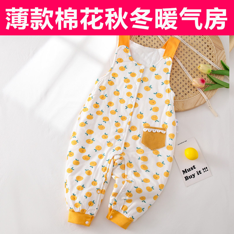 宝宝背带裤夹棉花薄款棉裤婴儿纯棉保暖气房儿童连体闭档裤秋冬