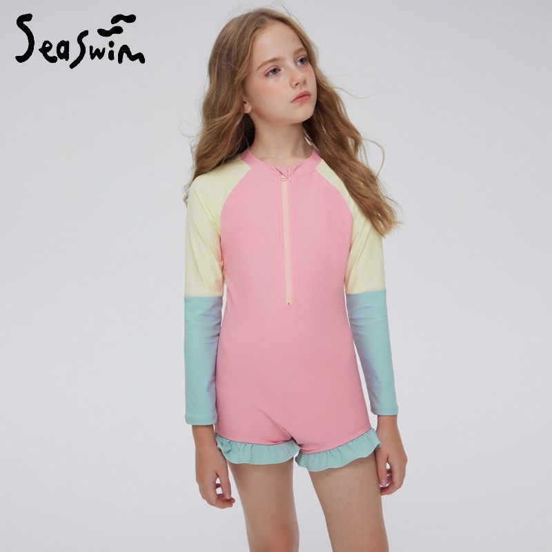 新款泳衣儿童女连身长袖平角专业训练泳装大童带胸垫泡温泉游泳衣,运动/瑜伽/健身/球迷用品,儿童泳衣/裤,淘宝优惠券,粉丝福利购,淘宝优惠卷