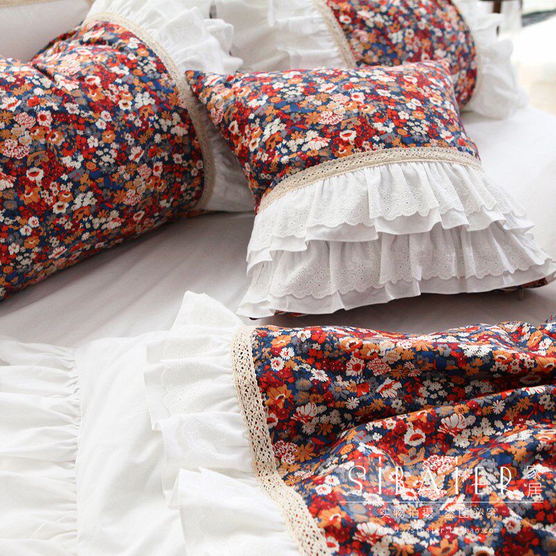 法式美式荷叶边蕾n丝纯棉抱枕套抱枕靠枕靠枕套靠垫套不含芯