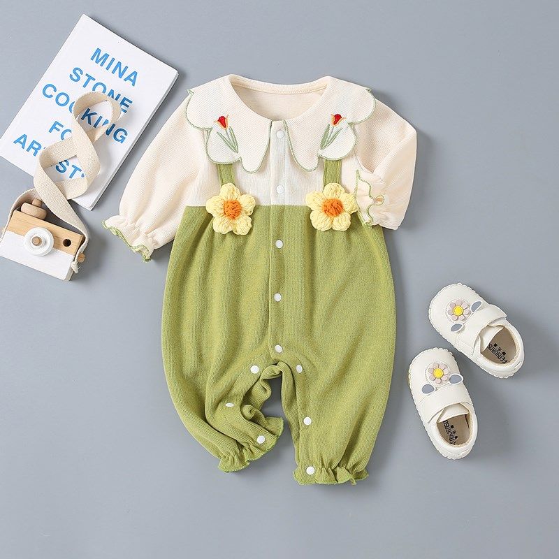 婴儿春秋长袖连体衣01岁公主哈衣洋气新生男女宝宝秋装外出服爬服