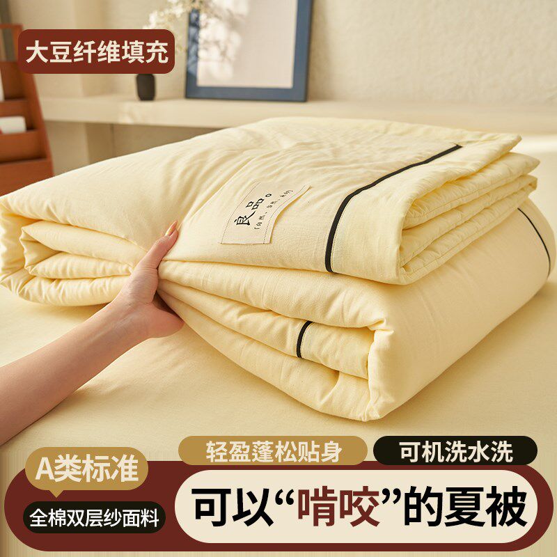 A类纯棉夏凉被i100全棉可机洗双层纱夏被四件套大豆空调被薄款被