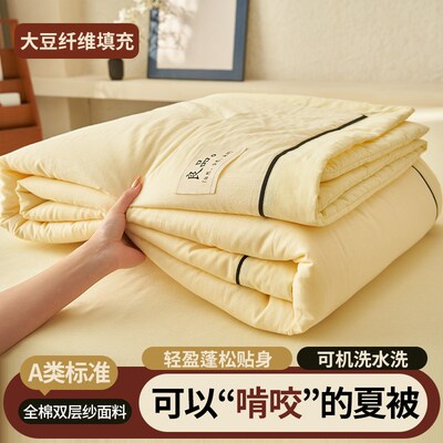 A类纯棉夏凉被i100全棉可机洗双层纱夏被四件套大豆空调被薄款被