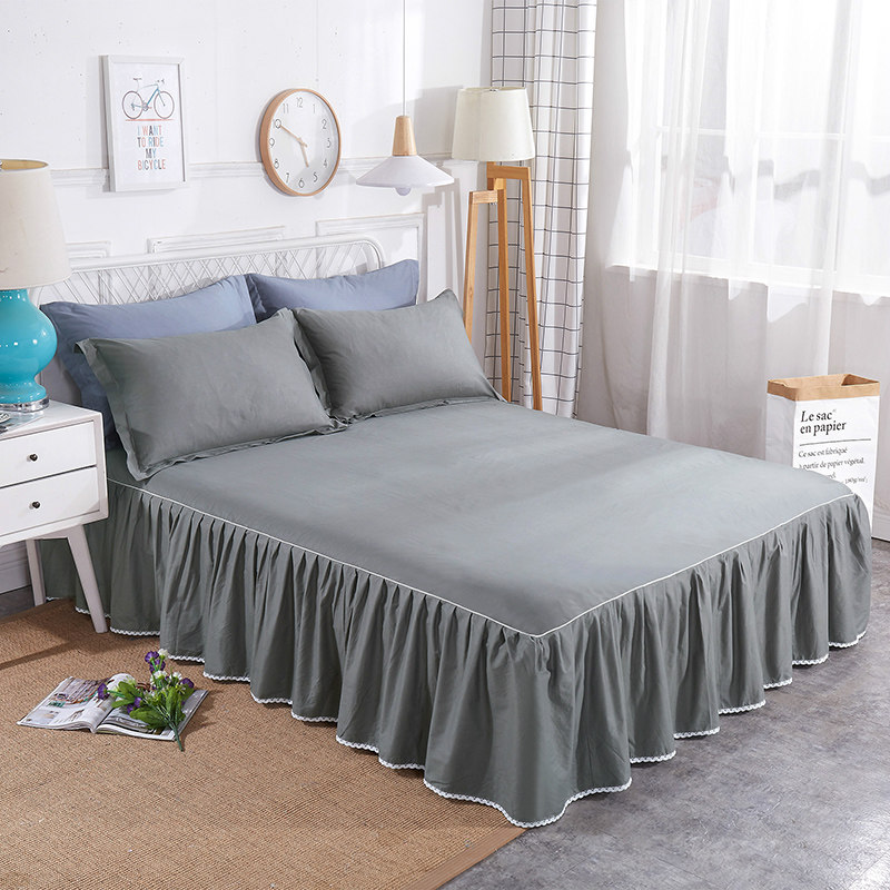 床罩床裙款单件纯棉全棉斜纹防滑防尘罩蕾丝床单裙边床盖纯色定制