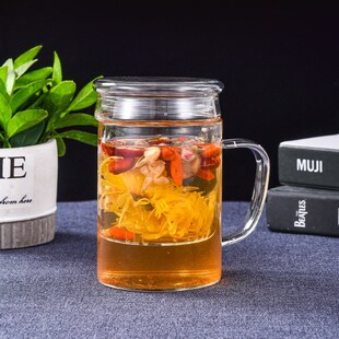 带把手水杯子 茶杯茶水分离杯玻璃泡茶杯个人办E公室茶道杯男士