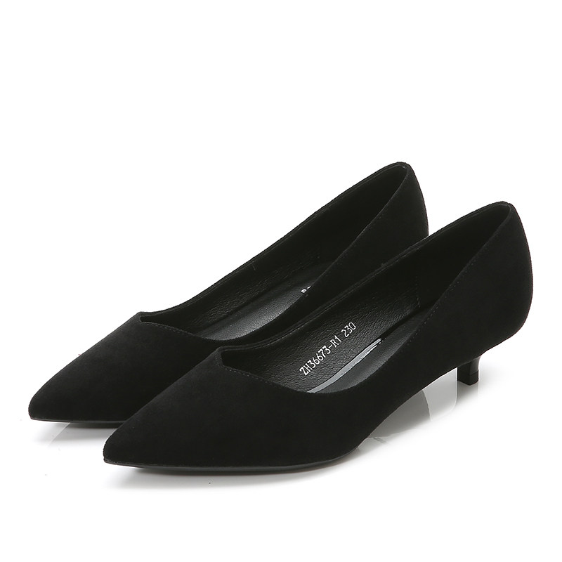 3cm高跟鞋女细跟磨砂绒面黑色面试工作鞋低跟矮跟职业尖头5cm单鞋
